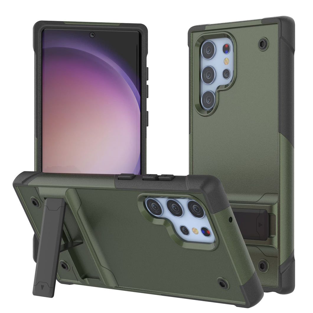 Punkcase Funda para Galaxy S23 Ultra [Serie Reliance] Cubierta protectora híbrida de grado militar con soporte incorporado [Verde Ejército-Negro]