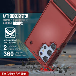 Funda Punkcase Galaxy S23 Ultra [Serie Reliance]: Cubierta protectora híbrida de grado militar con soporte incorporado [Rojo-Rosa]