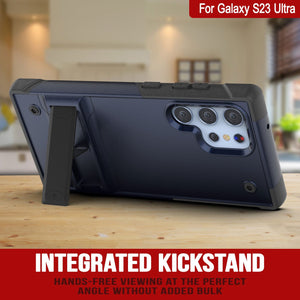 Funda para Galaxy S23 Ultra de Punkcase [Serie Reliance]. Cubierta protectora híbrida de grado militar con soporte integrado [Navy-Black].