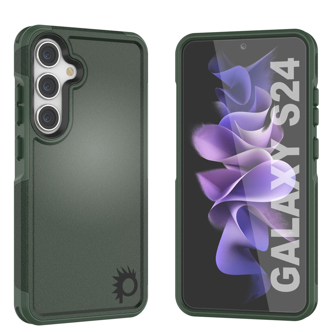 Funda PunkCase Galaxy S24, [Serie Spartan 2.0] Funda resistente transparente de alta resistencia [Verde oscuro]