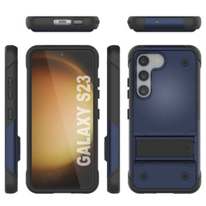 Funda Punkcase Galaxy S23 [Serie Reliance] Cubierta Híbrida Protectora de Grado Militar con Soporte Incorporado [Azul Marino-Negro]