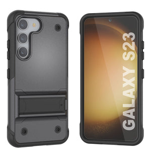 Funda Punkcase Galaxy S23 [Serie Reliance] Cubierta híbrida protectora de grado militar con soporte incorporado [Gris-Negro]