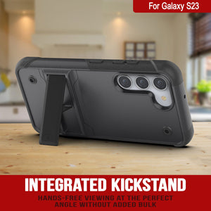 Funda Punkcase Galaxy S23 [Serie Reliance] Cubierta híbrida protectora de grado militar con soporte incorporado [Gris-Negro]