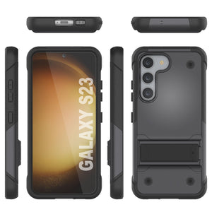 Funda Punkcase Galaxy S23 [Serie Reliance] Cubierta híbrida protectora de grado militar con soporte incorporado [Gris-Negro]