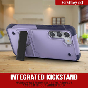 Carcasa Punkcase Galaxy S23 [Serie Reliance] Funda protectora híbrida de grado militar con soporte incorporado [Púrpura-Marino]