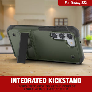 Funda Punkcase Galaxy S23 [Serie Reliance] Protectora Híbrida de Grado Militar con Soporte Incorporado [Verde Militar-Negro]