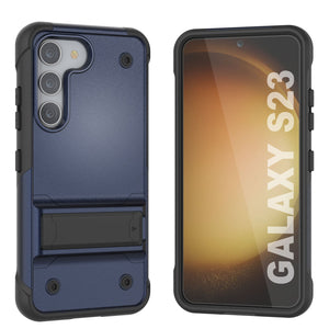 Funda Punkcase Galaxy S23 [Serie Reliance] Cubierta Híbrida Protectora de Grado Militar con Soporte Incorporado [Azul Marino-Negro]