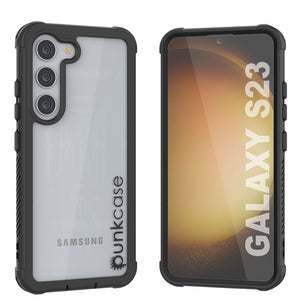 Funda PunkCase Galaxy S23, de la serie Spartan, resistente y robusta, con una cubierta clara y de alta resistencia [Negra].