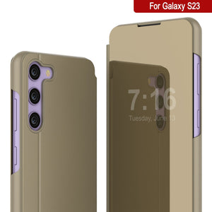 Funda protectora Punkcase Galaxy S23 Reflector Case con cubierta abatible [Dorado].