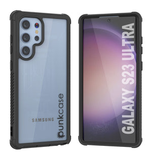 Funda PunkCase Galaxy S23 Ultra, [Serie Espartana] Cubierta Transparente Resistente de Alta Protección [Negra]
