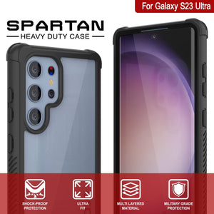 Funda PunkCase Galaxy S23 Ultra, [Serie Espartana] Cubierta Transparente Resistente de Alta Protección [Negra]
