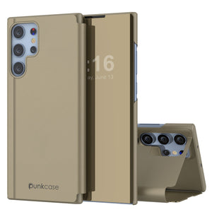 Punkcase Galaxy S23 Ultra Reflector Funda protectora con tapa [Oro]
 Carcasa reflectante Punkcase Galaxy S23 Ultra Flip Cover protectora [Dorado]
