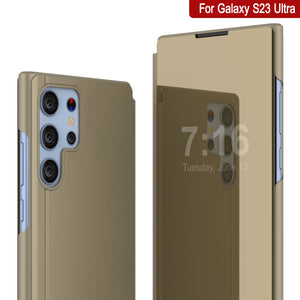 Punkcase Galaxy S23 Ultra Reflector Funda protectora con tapa [Oro]
 Carcasa reflectante Punkcase Galaxy S23 Ultra Flip Cover protectora [Dorado]