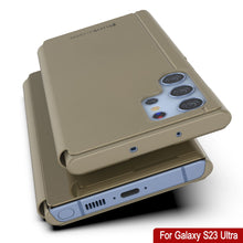 Cargar imagen en el visor de la galería, Punkcase Galaxy S23 Ultra Reflector Funda protectora con tapa [Oro]
 Carcasa reflectante Punkcase Galaxy S23 Ultra Flip Cover protectora [Dorado]

