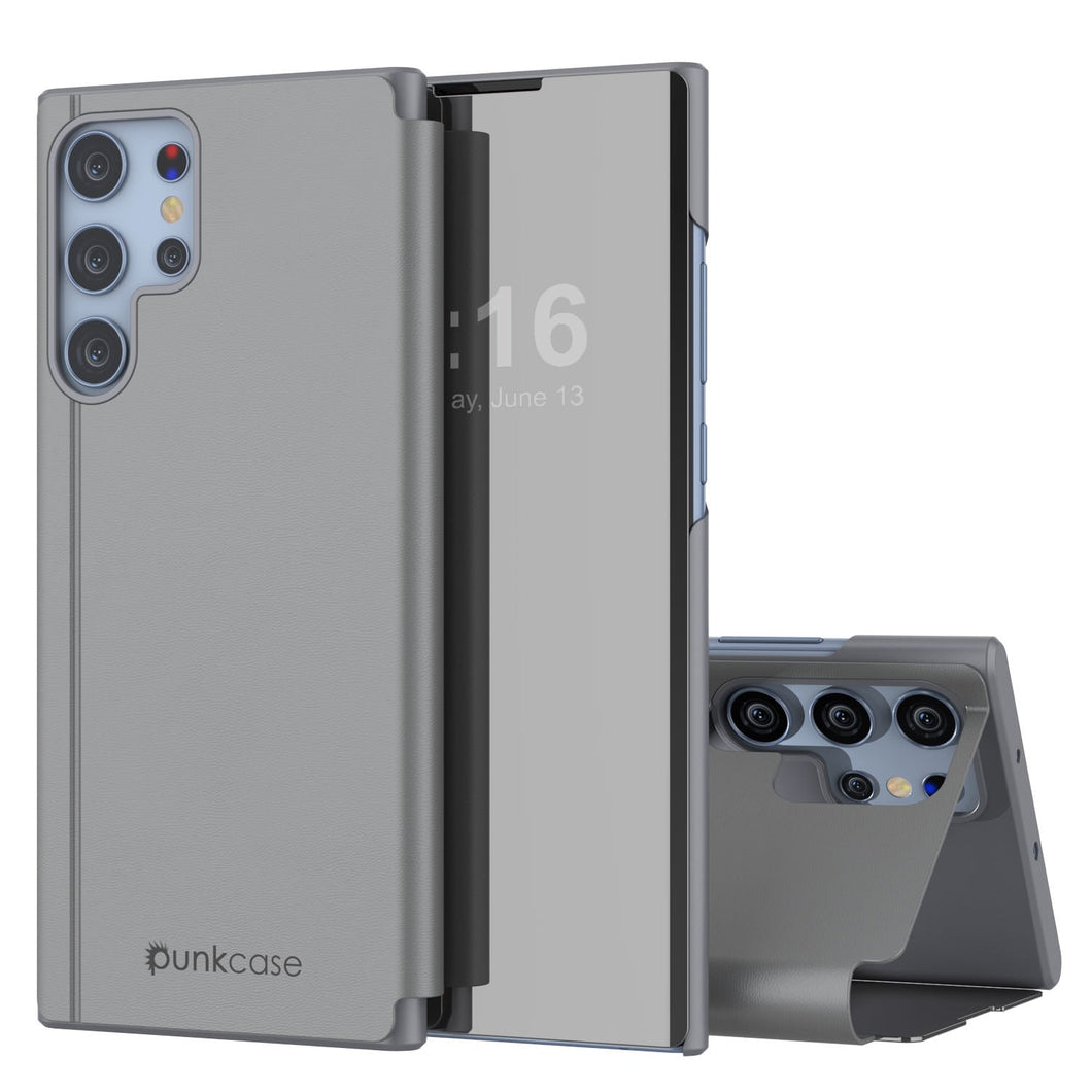 Funda protectora con tapa reflectante Punkcase Galaxy S23 Ultra [Plata]