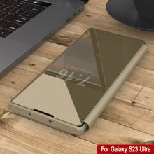 Cargar imagen en el visor de la galería, Punkcase Galaxy S23 Ultra Reflector Funda protectora con tapa [Oro]
 Carcasa reflectante Punkcase Galaxy S23 Ultra Flip Cover protectora [Dorado]
