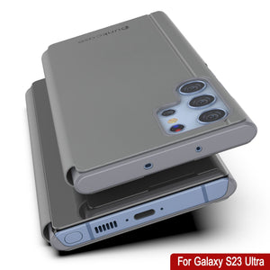 Funda protectora con tapa reflectante Punkcase Galaxy S23 Ultra [Plata]