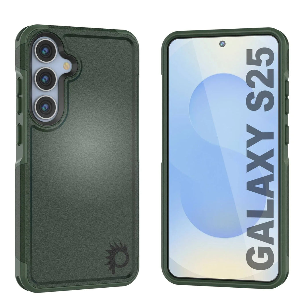 Funda PunkCase para Galaxy S25, [Serie Spartan 2.0], transparente, resistente y duradera [verde oscuro]