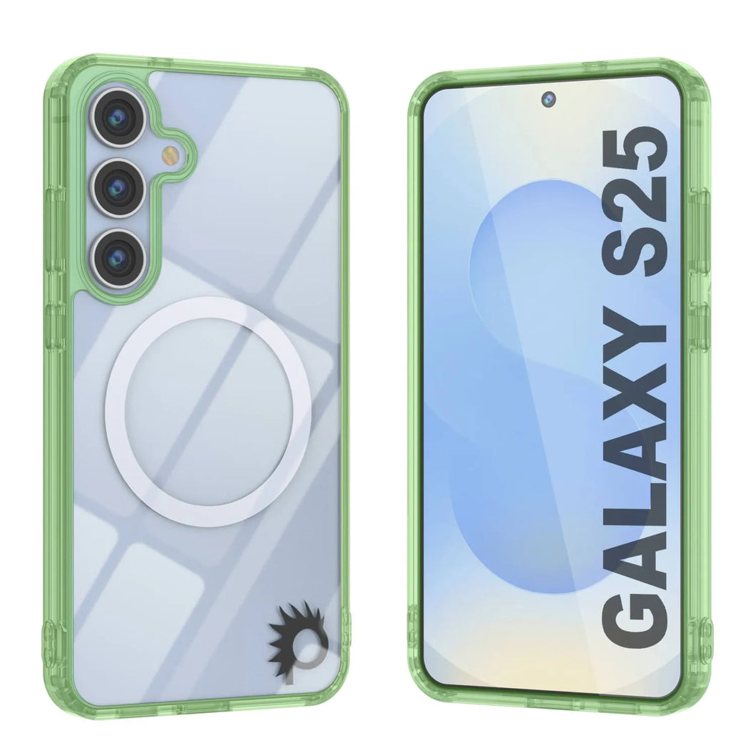 Estuche de carga inalámbrica magnética para Galaxy S25 [Serie de acrílico transparente] [Antideslizante] Para Galaxy S25 [Verde]
