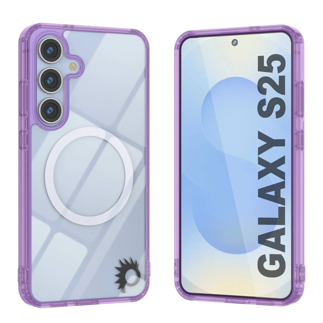 Estuche de carga inalámbrica magnética para Galaxy S25 [Serie de acrílico transparente] [Antideslizante] Para Galaxy S25 [Morado]