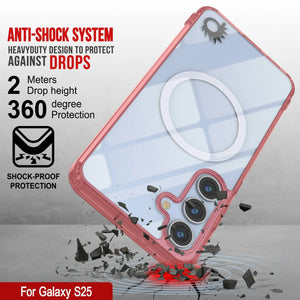 Estuche de carga inalámbrica magnética para Galaxy S25 [Serie de acrílico transparente] [Antideslizante] Para Galaxy S25 [Rojo]