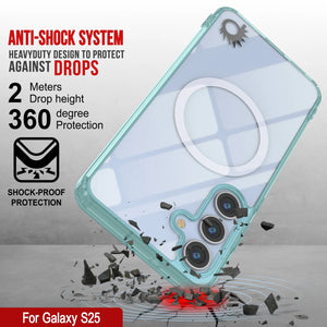 Estuche de carga inalámbrica magnética para Galaxy S25 [Serie de acrílico transparente] [Antideslizante] Para Galaxy S25 [Verde azulado]