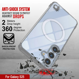 Estuche de carga inalámbrica magnético para Galaxy S25 [Serie de acrílico transparente] [Antideslizante] Para Galaxy S25 [Plata]