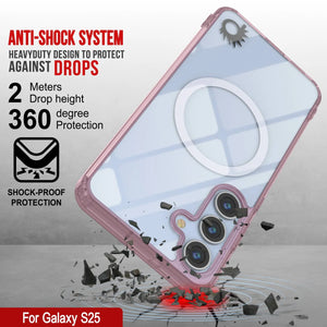 Estuche de carga inalámbrica magnética para Galaxy S25 [Serie de acrílico transparente] [Antideslizante] Para Galaxy S25 [Rosa]