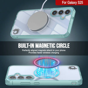 Estuche de carga inalámbrica magnética para Galaxy S25 [Serie de acrílico transparente] [Antideslizante] Para Galaxy S25 [Verde azulado]