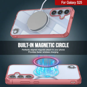 Estuche de carga inalámbrica magnética para Galaxy S25 [Serie de acrílico transparente] [Antideslizante] Para Galaxy S25 [Rojo]