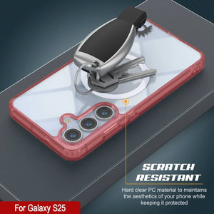 Estuche de carga inalámbrica magnética para Galaxy S25 [Serie de acrílico transparente] [Antideslizante] Para Galaxy S25 [Rojo]