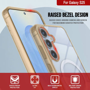 Estuche de carga inalámbrica magnético para Galaxy S25 [Serie de acrílico transparente] [Antideslizante] Para Galaxy S25 [Dorado]