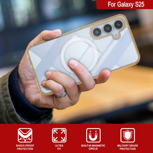 Estuche de carga inalámbrica magnético para Galaxy S25 [Serie de acrílico transparente] [Antideslizante] Para Galaxy S25 [Dorado]
