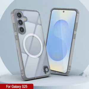 Estuche de carga inalámbrica magnético para Galaxy S25 [Serie de acrílico transparente] [Antideslizante] Para Galaxy S25 [Plata]