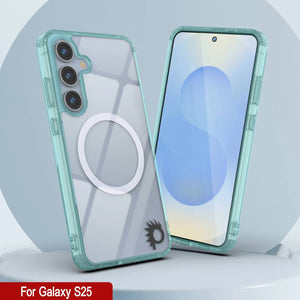 Estuche de carga inalámbrica magnética para Galaxy S25 [Serie de acrílico transparente] [Antideslizante] Para Galaxy S25 [Verde azulado]