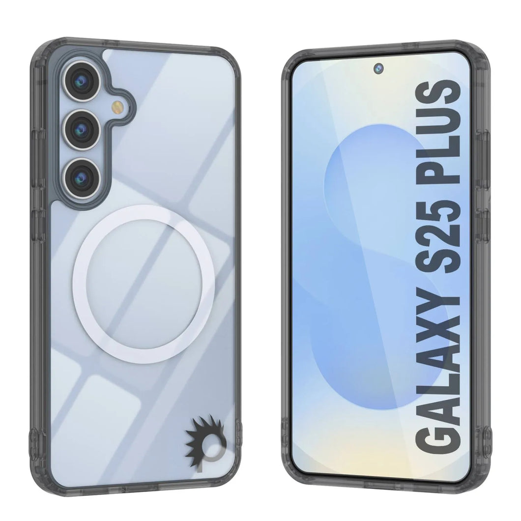 Estuche de carga inalámbrica magnético para Galaxy S25 Plus [Serie de acrílico transparente] [Antideslizante] Para Galaxy S25 Plus [Negro]