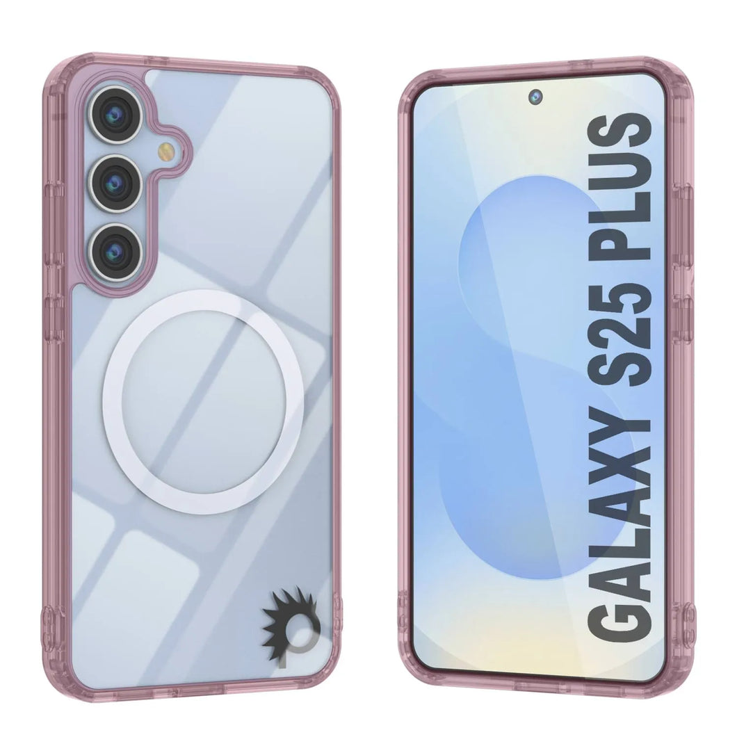 Estuche de carga inalámbrica magnética para Galaxy S25 Plus [Serie de acrílico transparente] [Antideslizante] Para Galaxy S25 Plus [Rosa]