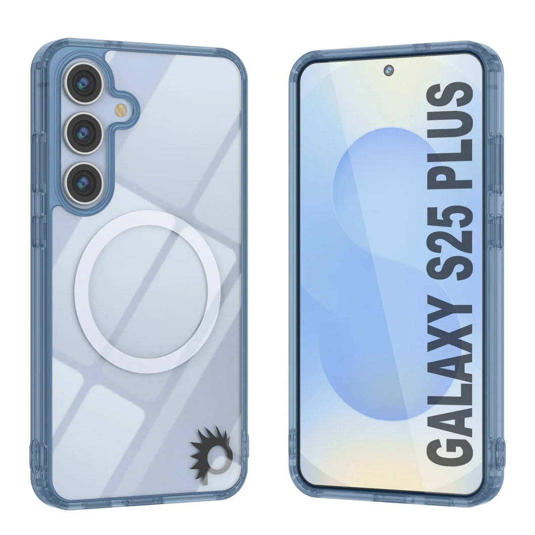 Estuche de carga inalámbrica magnética para Galaxy S25 Plus [Serie de acrílico transparente] [Antideslizante] Para Galaxy S25 Plus [Azul marino]