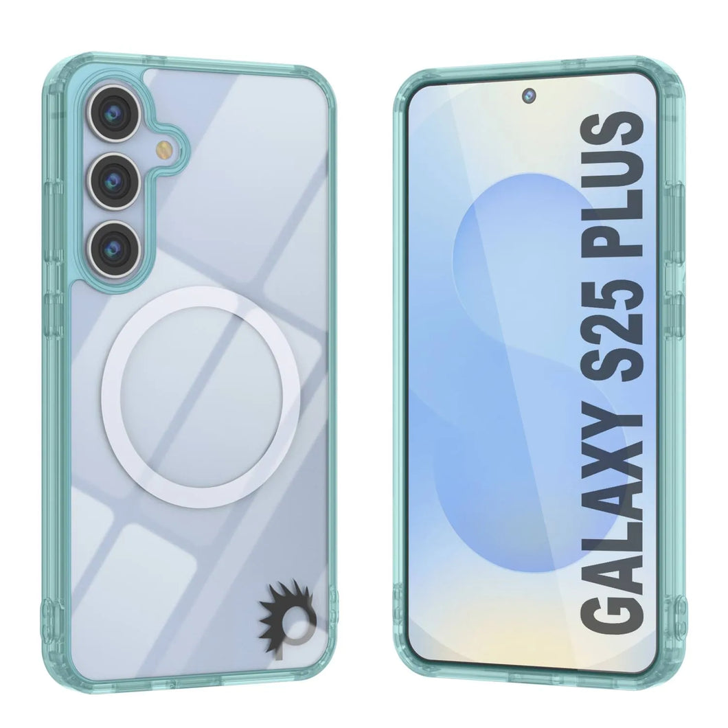 Estuche de carga inalámbrica magnética para Galaxy S25 Plus [Serie de acrílico transparente] [Antideslizante] Para Galaxy S25 Plus [Verde azulado]