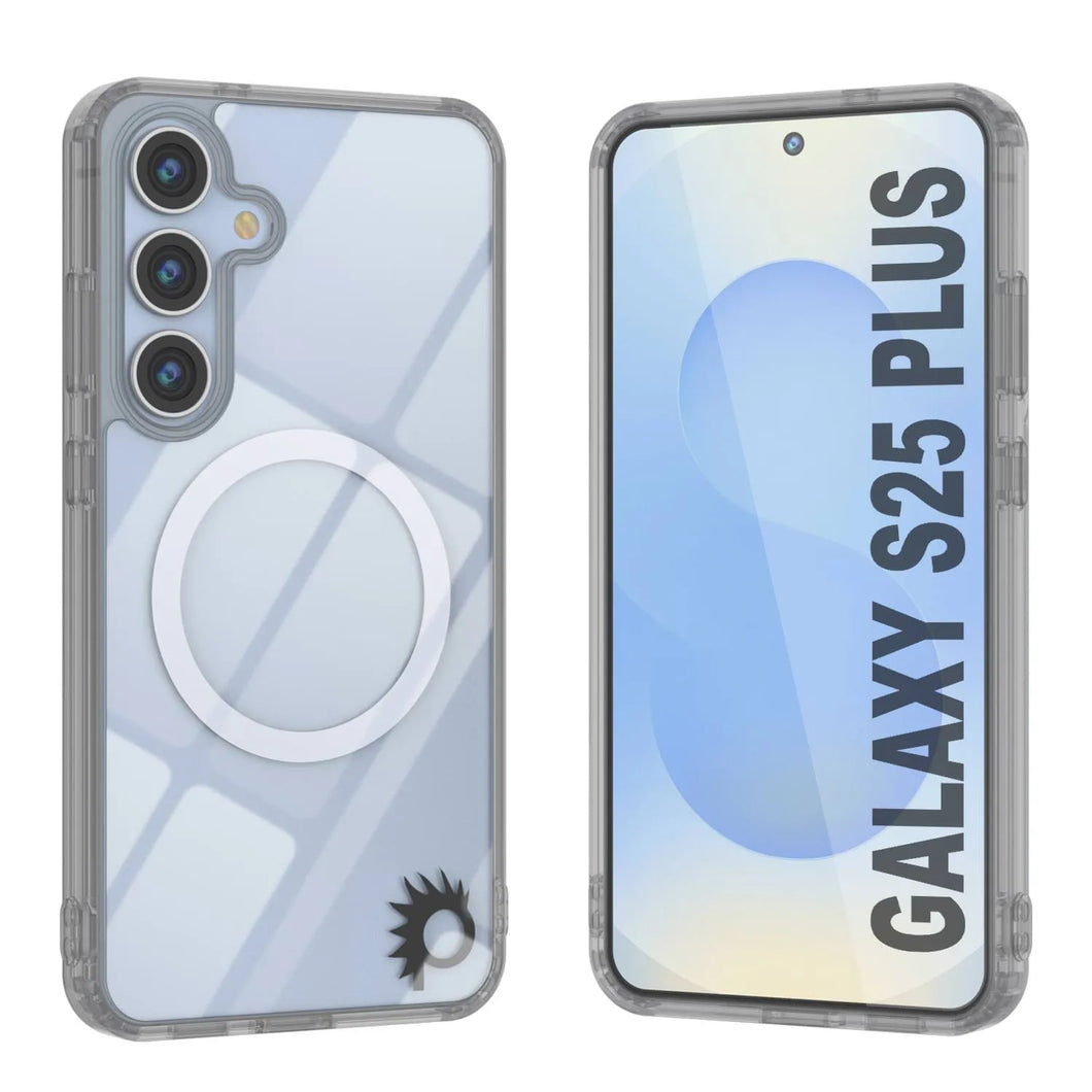 Estuche de carga inalámbrica magnético para Galaxy S25 Plus [Serie de acrílico transparente] [Antideslizante] Para Galaxy S25 Plus [Plata]