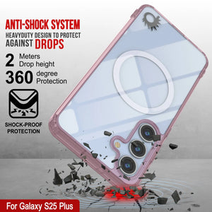 Estuche de carga inalámbrica magnética para Galaxy S25 Plus [Serie de acrílico transparente] [Antideslizante] Para Galaxy S25 Plus [Rosa]