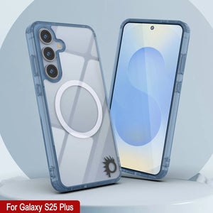 Estuche de carga inalámbrica magnética para Galaxy S25 Plus [Serie de acrílico transparente] [Antideslizante] Para Galaxy S25 Plus [Azul marino]