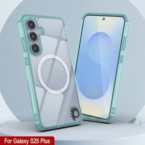 Estuche de carga inalámbrica magnética para Galaxy S25 Plus [Serie de acrílico transparente] [Antideslizante] Para Galaxy S25 Plus [Verde azulado]
