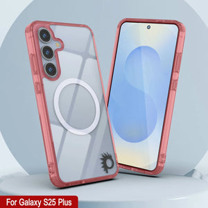 Estuche de carga inalámbrica magnética para Galaxy S25 Plus [Serie de acrílico transparente] [Antideslizante] Para Galaxy S25 Plus [Rojo]