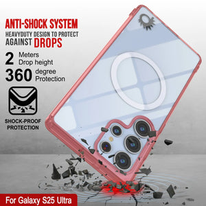 Estuche de carga inalámbrica magnético para Galaxy S25 Ultra [Serie de acrílico transparente] [Antideslizante] Para Galaxy S25 Ultra [Rojo]