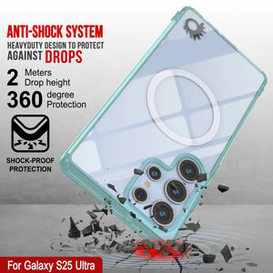 Estuche de carga inalámbrica magnético para Galaxy S25 Ultra [Serie de acrílico transparente] [Antideslizante] Para Galaxy S25 Ultra [Verde azulado]