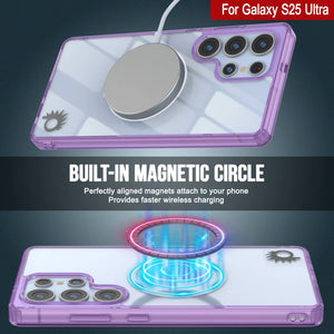 Estuche de carga inalámbrica magnético para Galaxy S25 Ultra [Serie de acrílico transparente] [Antideslizante] Para Galaxy S25 Ultra [Morado]