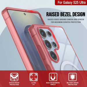 Estuche de carga inalámbrica magnético para Galaxy S25 Ultra [Serie de acrílico transparente] [Antideslizante] Para Galaxy S25 Ultra [Rojo]