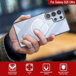 Estuche de carga inalámbrica magnético para Galaxy S25 Ultra [Serie de acrílico transparente] [Antideslizante] Para Galaxy S25 Ultra [Negro]