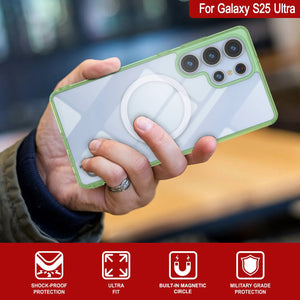 Estuche de carga inalámbrica magnético para Galaxy S25 Ultra [Serie de acrílico transparente] [Antideslizante] Para Galaxy S25 Ultra [Verde]